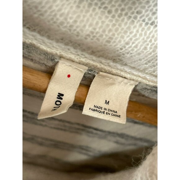 Anthropologie Moth Cream Gray Striped Alpaca Wool Blend Cowl Neck Sweater Medium - Picture 3 of 6